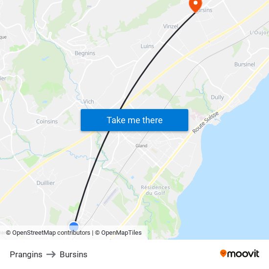 Prangins to Bursins map