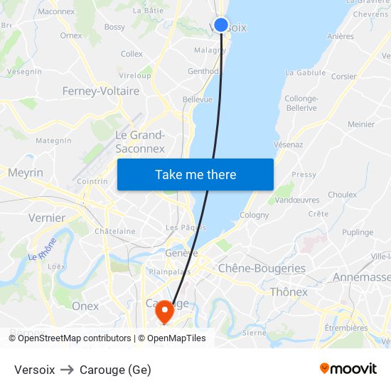 Versoix to Carouge (Ge) map