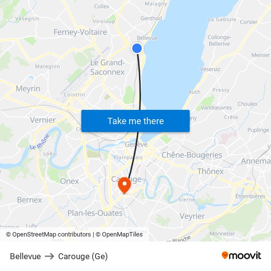 Bellevue to Carouge (Ge) map