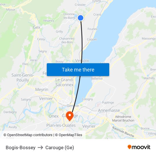 Bogis-Bossey to Carouge (Ge) map