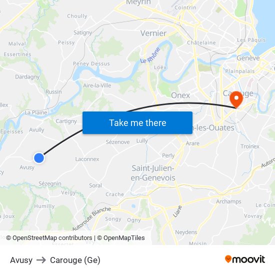 Avusy to Carouge (Ge) map