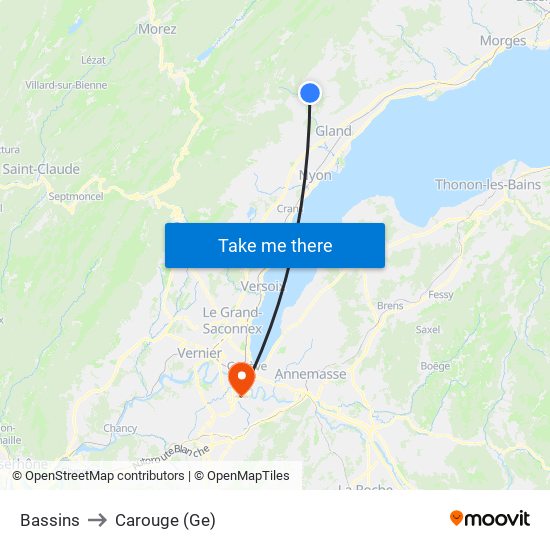 Bassins to Carouge (Ge) map