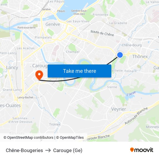 Chêne-Bougeries to Carouge (Ge) map