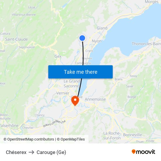 Chéserex to Carouge (Ge) map