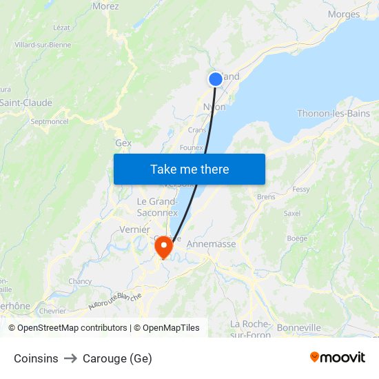 Coinsins to Carouge (Ge) map