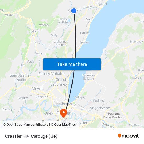 Crassier to Carouge (Ge) map