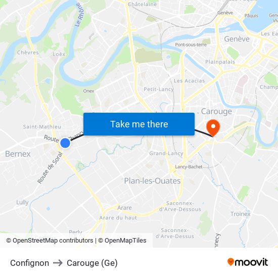 Confignon to Carouge (Ge) map