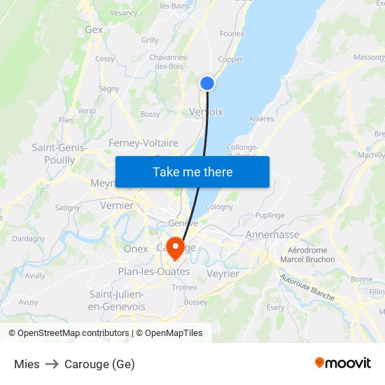 Mies to Carouge (Ge) map