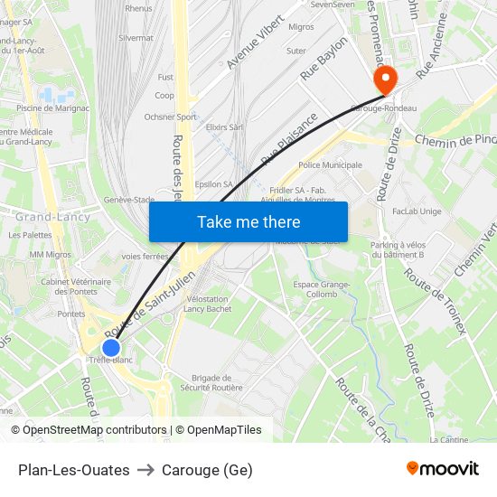 Plan-Les-Ouates to Carouge (Ge) map