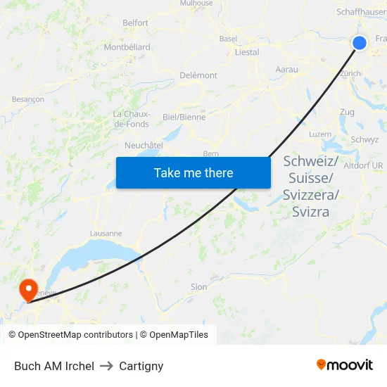 Buch AM Irchel to Cartigny map