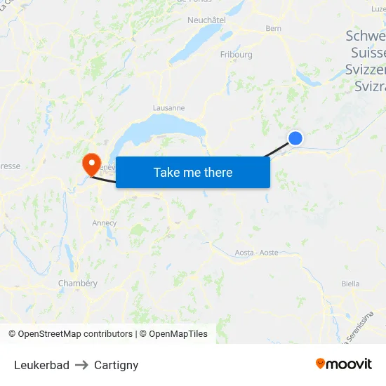Leukerbad to Cartigny map