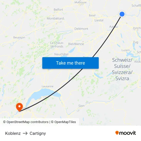 Koblenz to Cartigny map