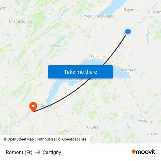 Romont (Fr) to Cartigny map