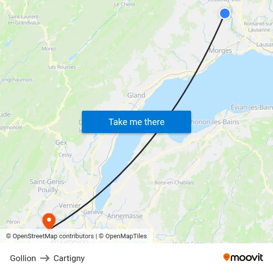 Gollion to Cartigny map