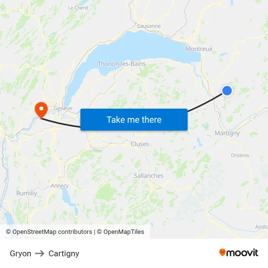 Gryon to Cartigny map