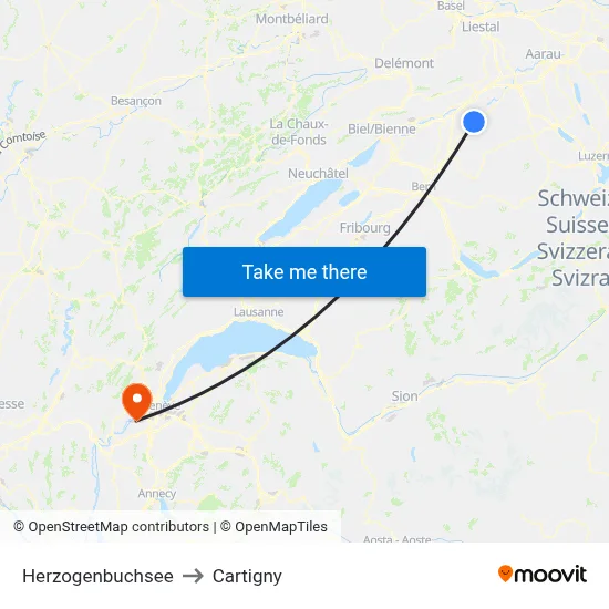 Herzogenbuchsee to Cartigny map