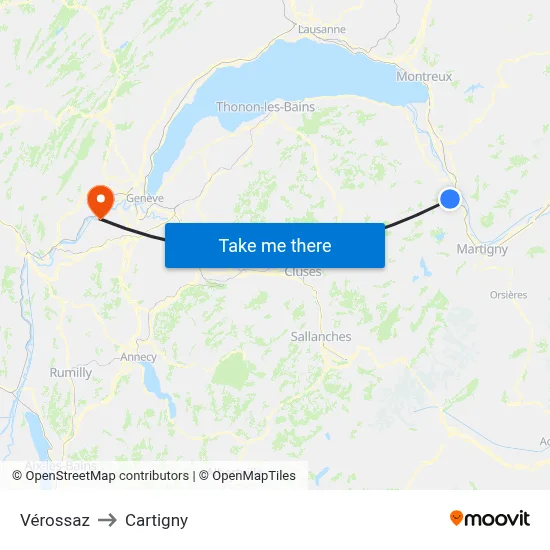 Vérossaz to Cartigny map