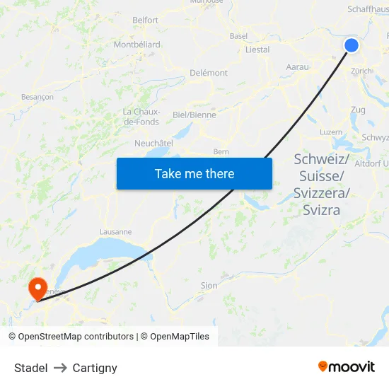 Stadel to Cartigny map