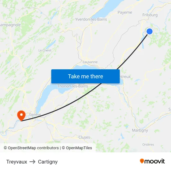 Treyvaux to Cartigny map