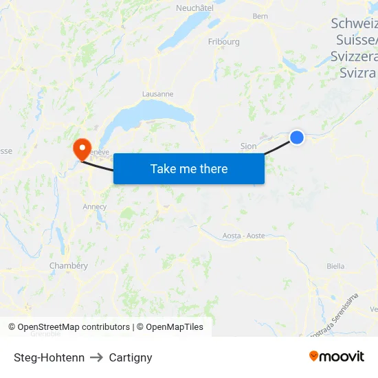 Steg-Hohtenn to Cartigny map