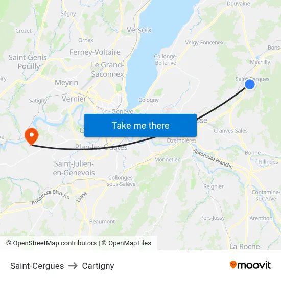 Saint-Cergues to Cartigny map