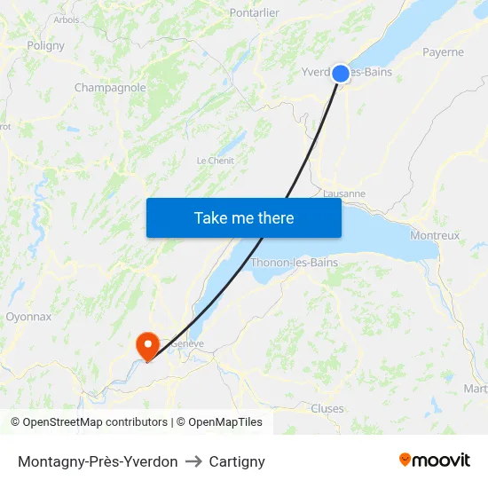 Montagny-Près-Yverdon to Cartigny map