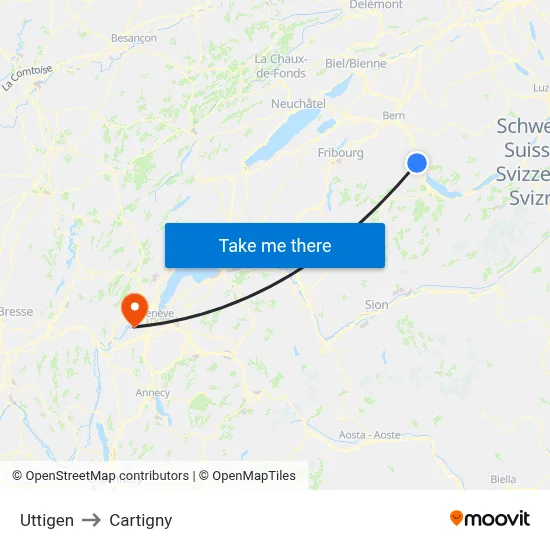 Uttigen to Cartigny map