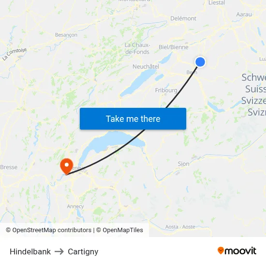 Hindelbank to Cartigny map