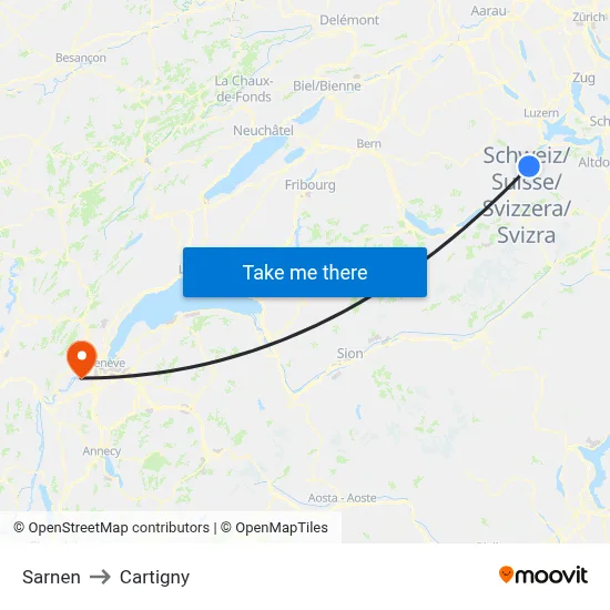 Sarnen to Cartigny map