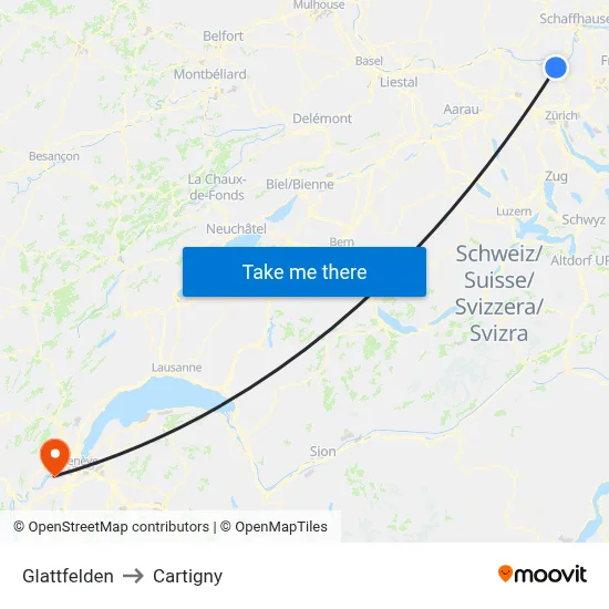 Glattfelden to Cartigny map