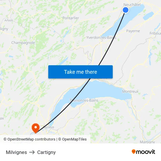 Milvignes to Cartigny map
