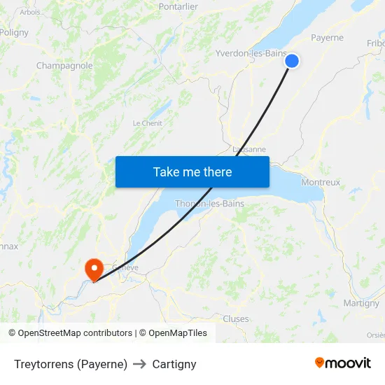 Treytorrens (Payerne) to Cartigny map