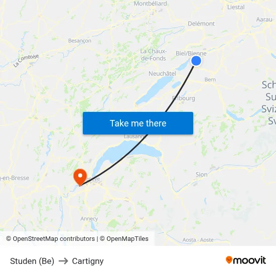 Studen (Be) to Cartigny map