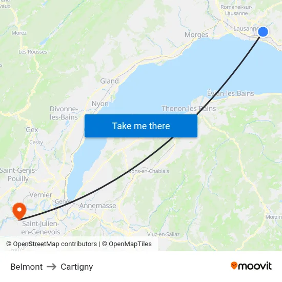 Belmont to Cartigny map