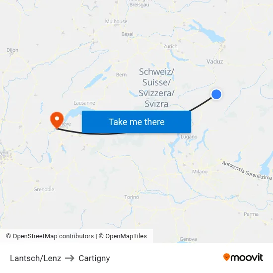 Lantsch/Lenz to Cartigny map