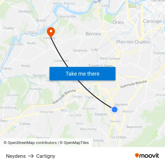 Neydens to Cartigny map