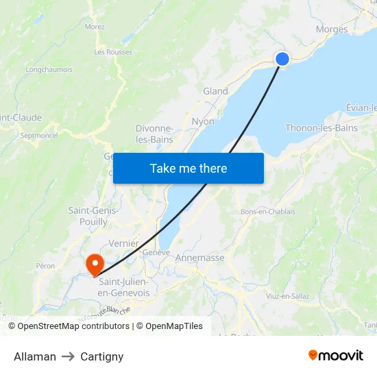 Allaman to Cartigny map
