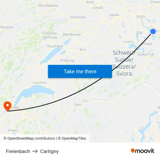 Freienbach to Cartigny map