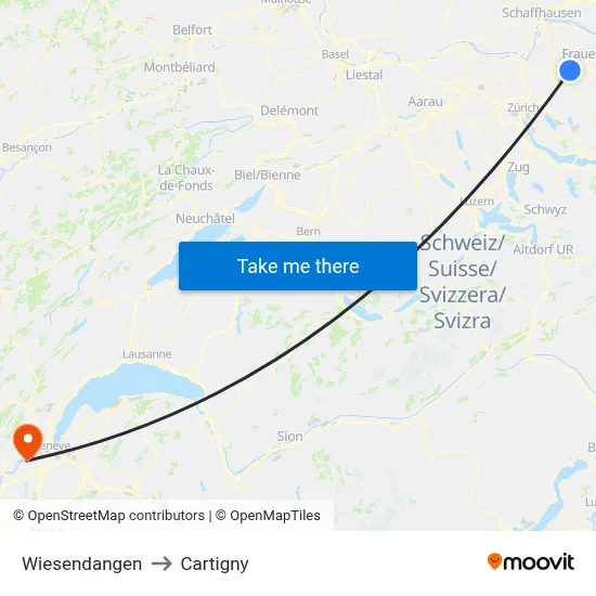 Wiesendangen to Cartigny map