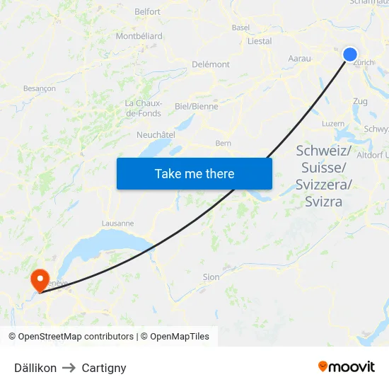 Dällikon to Cartigny map