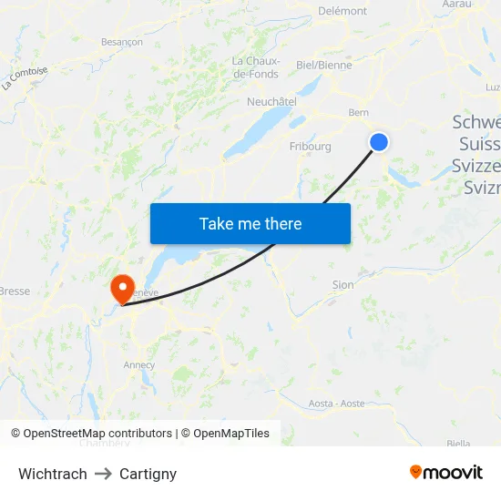 Wichtrach to Cartigny map