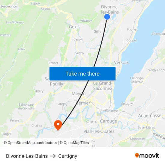 Divonne-Les-Bains to Cartigny map