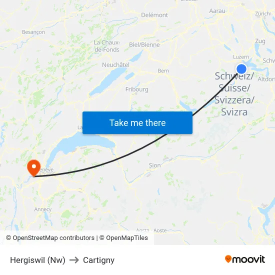 Hergiswil (Nw) to Cartigny map