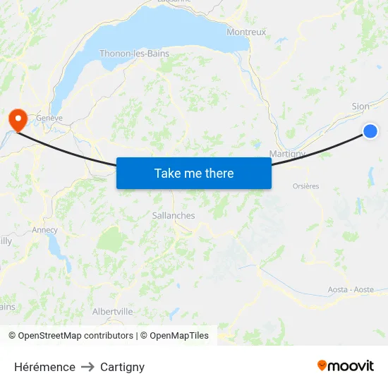 Hérémence to Cartigny map
