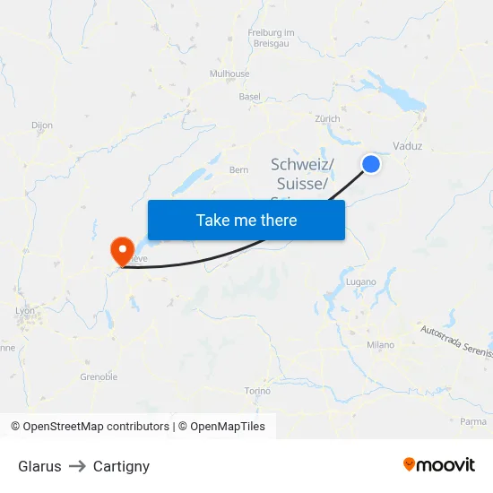 Glarus to Cartigny map