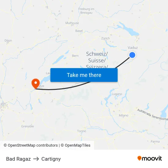 Bad Ragaz to Cartigny map