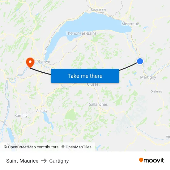 Saint-Maurice to Cartigny map
