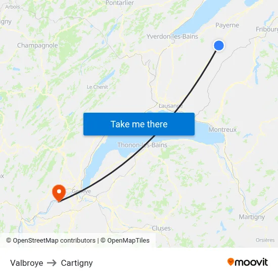 Valbroye to Cartigny map