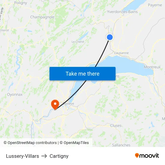 Lussery-Villars to Cartigny map