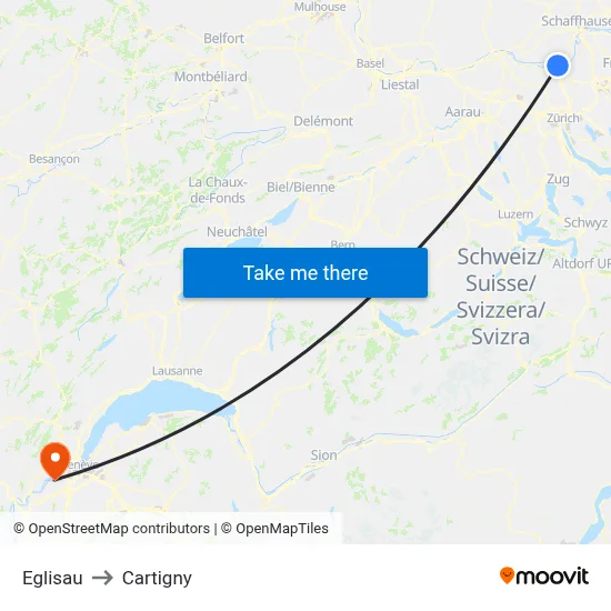 Eglisau to Cartigny map